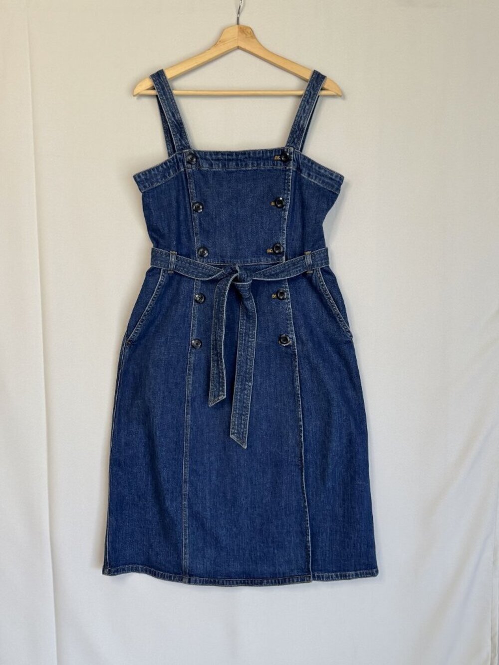 J. Crew Double Button Front Trench Stretch Denim True Wrap Midi Dress Size 10